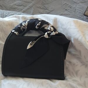 Elegant Black Handbag with Scarf Handle